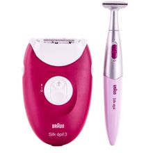 Эпилятор Braun Silk-épil 3 3-420, сухая эпиляция, с триммером для бикини и подсветкой, малиновый