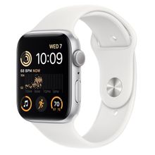 Смарт часы Apple Watch SE 2022, 44mm Silver Aluminium Case with White Sport Band (MNK23GK/A)
