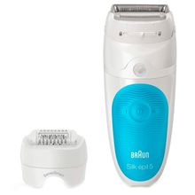 Эпилятор Braun Silk-épil 5 5-605, для сухой и влажной эпиляции, 3 насадки, белый/голубой