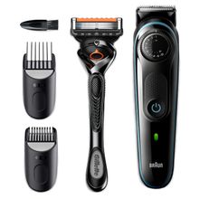 Триммер для бороды и усов Braun BT5340, 2 насадки и бритва Gillette, сине-черный